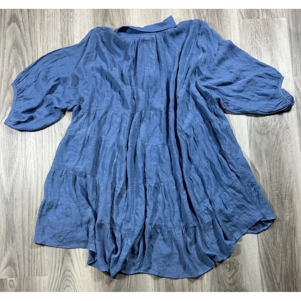 Umgee Blue Crinkle Tiered Button Down Tunic Top Womens 2XL Plus Boho hippie - Picture 6 of 6
